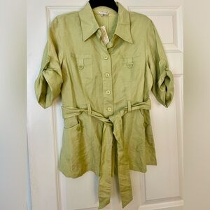 Jennifer Eden Lime Green Button-Up Women's Top With Tie Belt